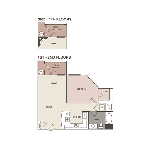 Floor plan for 1 bed, 1 bath, 705 sqft